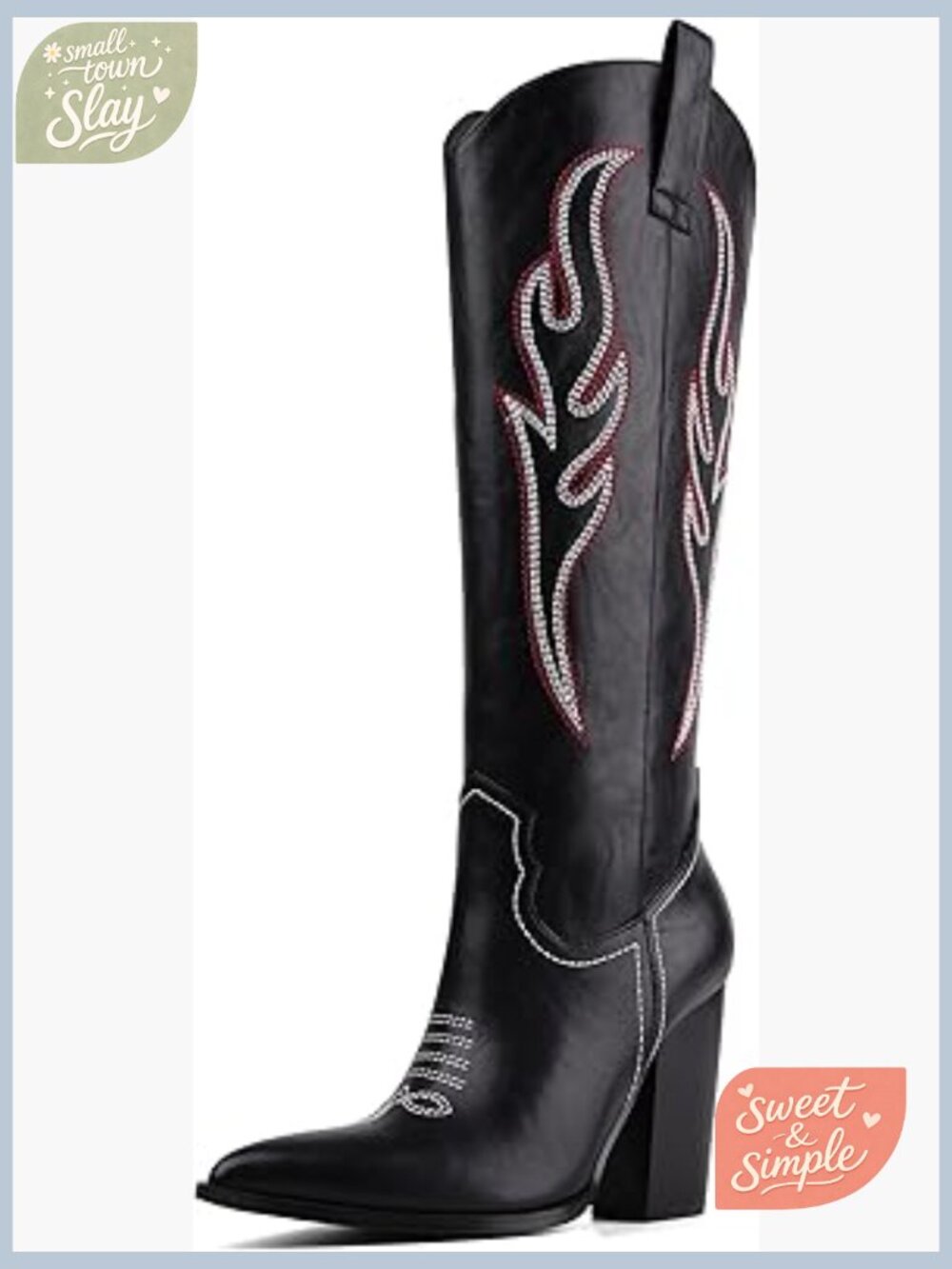 Knee High Cowboy Boots Pointed Toe Chunky Heel Side Zip Western Boots - Picture 1 of 7
